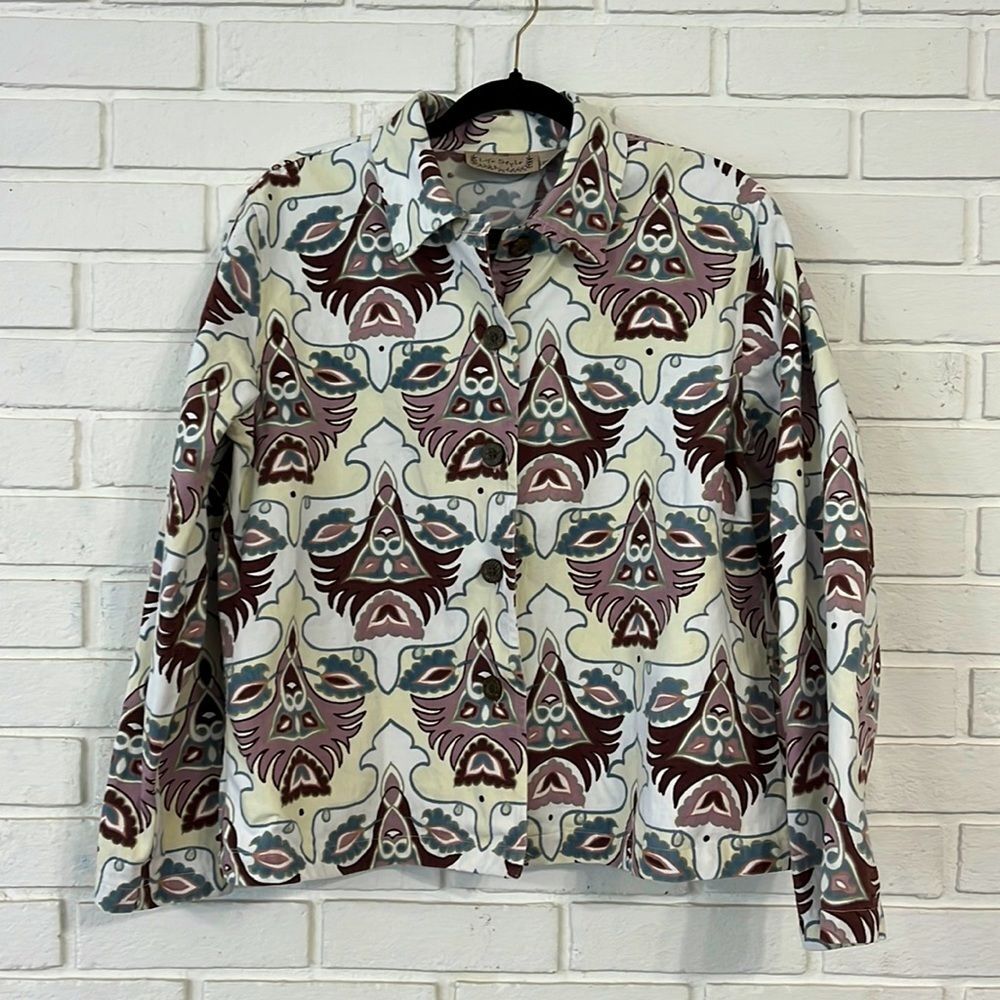 LIFE Style Floral Print Light Weight Cotton Jacket Size XL #415